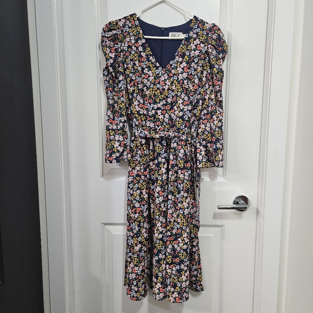Eliza J Floral V-Neck Midi Dress Size 4